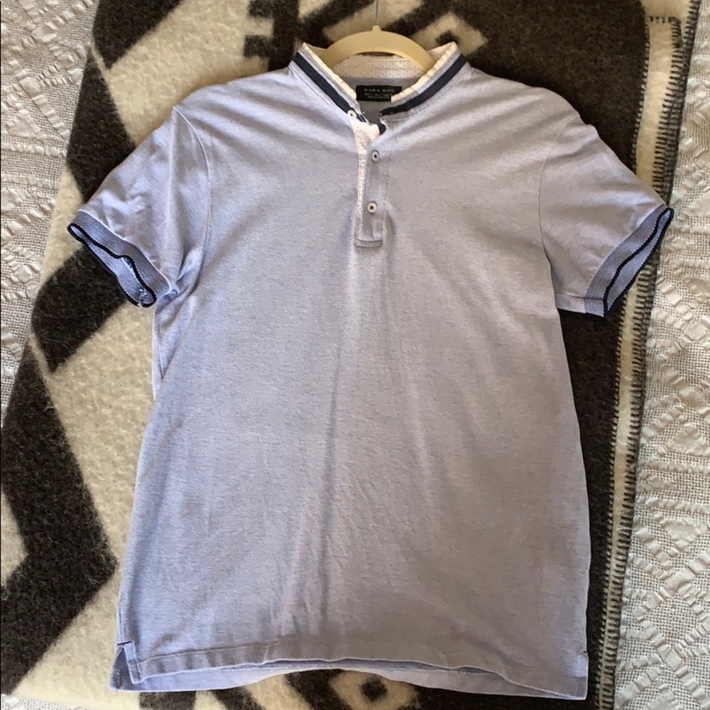 Beautiful Light Blue Zara Mandrian Collar Shirt